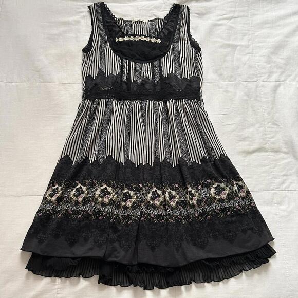 Axes Femme Black and white lace and stripe print dress with tiered ruffle detail - Picture 1 of 7